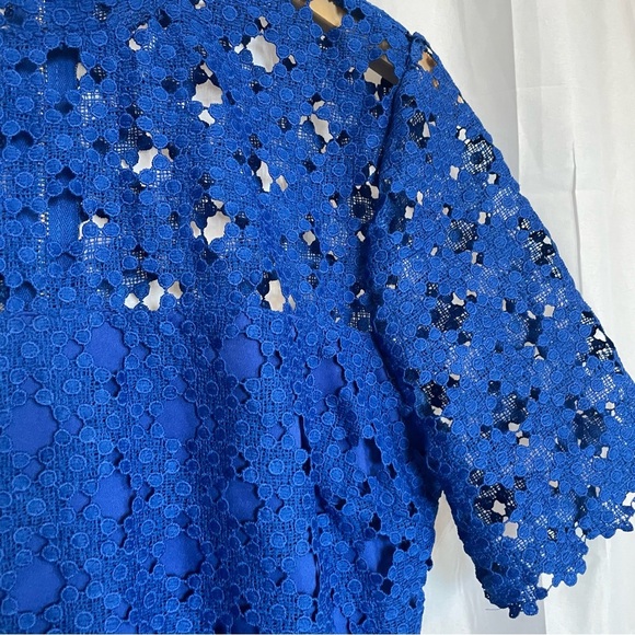 LULUS Women’s Royal Blue Lacy Pencil Short Sleeve Cut Out Dress Size Medium - Picture 4 of 13